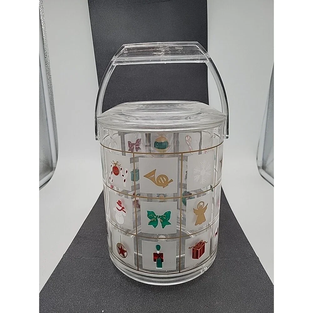 Vtg Culver Christmas Noel Ice Bucket Acrylic Encounters Santa Holiday Squares